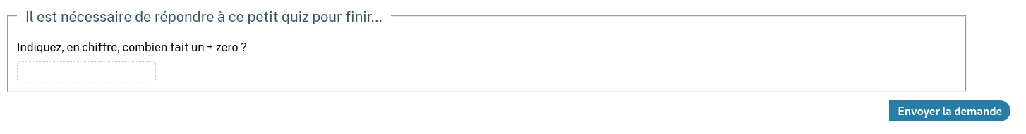 le captcha est composé d'un simple champ de saisie qui permet de répondr à une question simple d'arithmétique
